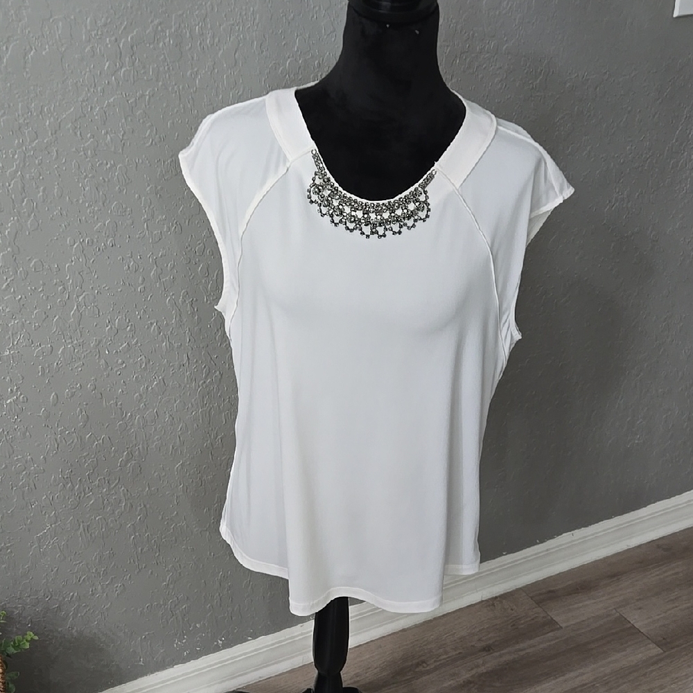 Liz Claiborne White Embellished Blouse